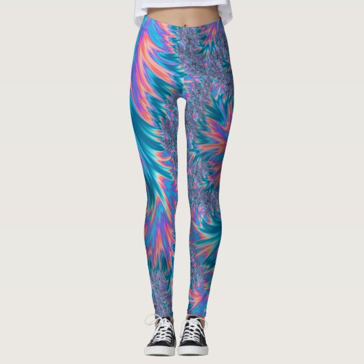 Lebhaftes Groovy Trippy Bohemisches Aquamarin Cora Leggings (Vorderseite)