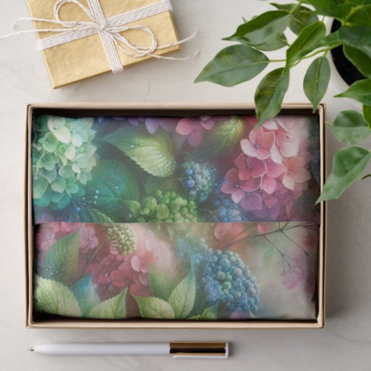 Lebhaftes Grün und Rosa Hydrangea Dekoupage Seidenpapier (Geschenk)