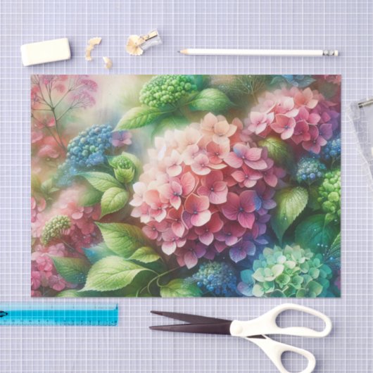 Lebhaftes Grün und Rosa Hydrangea Dekoupage Seidenpapier (Handwerk)