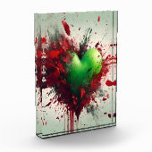 Lebhaftes grünes Herz mit rauschenden roten Petale Fotoblock (Links)