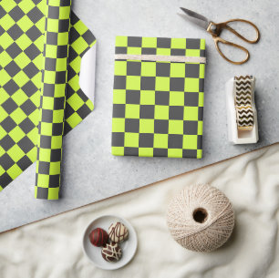 Lebhaftes grünes und graues, kariertes Muster Geschenkpapier