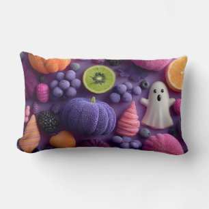Lebhaftes Halloween Candy and Fruit Flat-Lay Lendenkissen