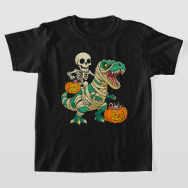 Lebhaftes Halloween-Skelett und T-Rex-Bonbons T-Shirt