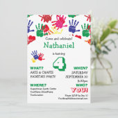 Lebhaftes Handprints von Kindergeburtstag-Party Einladung (Stehend Vorderseite)