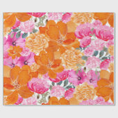 Lebhaftes, helles Rosa und orangefarbenes Blumenge Geschenkpapier (Flach)