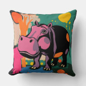 Lebhaftes Hippo-Design Kissen (Vorderseite)