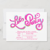 Lebhaftes, horizontal rosafarbenes Party Einladung (Vorderseite)