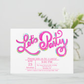 Lebhaftes, horizontal rosafarbenes Party Einladung (Stehend Vorderseite)