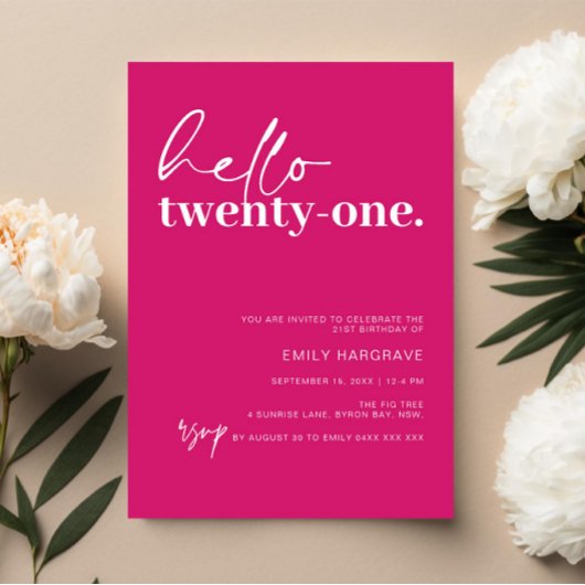 Lebhaftes Hot Pink Hallo 21. Geburtstag Party Einladung