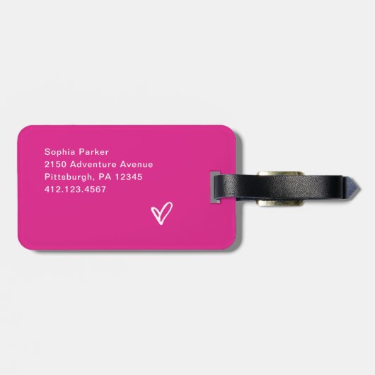 Lebhaftes Hot Pink | Ihr Name in Script Gepäckanhänger (Rückseite horizontal)