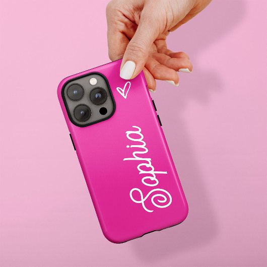 Lebhaftes Hot Pink | Ihr Name in Script mit Herz Case-Mate iPhone Hülle