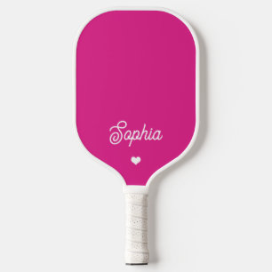 Lebhaftes Hot Pink Ihr Name in Script mit Herz Pickleball Schläger