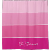 Lebhaftes Hot Pink | Ombre Stripes with Script Duschvorhang (Vorderseite)
