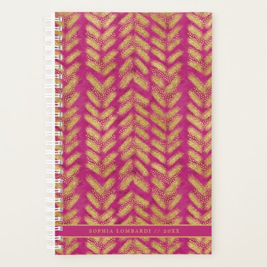 Lebhaftes Hot Pink- und Gold-Muster Planer (Vorderseite)