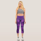 Lebhaftes Hypnotic Lila Blume Fraktal Capri Leggings (Vorderseite)