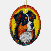 Lebhaftes Illustriertes Portrait eines Hundes Keramik Ornament (Rechts)