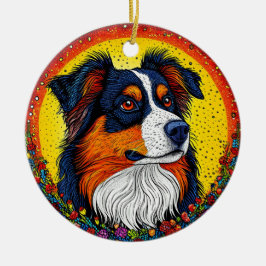 Lebhaftes Illustriertes Portrait eines Hundes Keramik Ornament