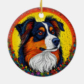 Lebhaftes Illustriertes Portrait eines Hundes Keramik Ornament (Hinten)