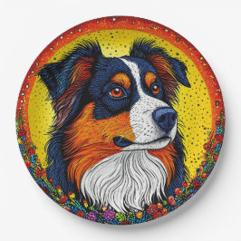 Lebhaftes Illustriertes Portrait eines Hundes Pappteller