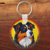 Lebhaftes Illustriertes Portrait eines Hundes Schlüsselanhänger (Vorderseite)