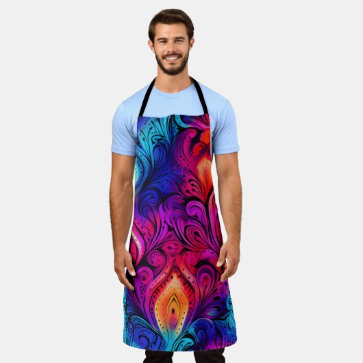 Lebhaftes indisches Krawatte- und Farbmuster Schürze (Getragen)