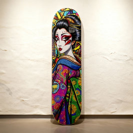 Lebhaftes japanisches Geisha im Kimono-Portrait Skateboard