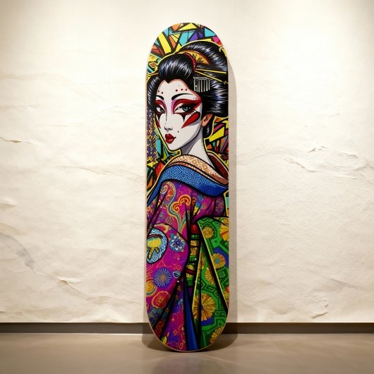 Lebhaftes japanisches Geisha im Kimono-Portrait Skateboard