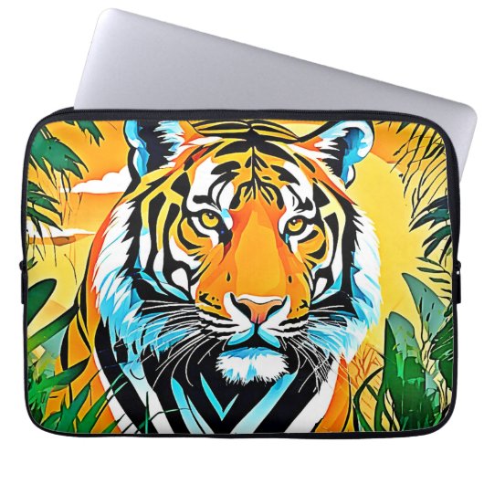 Lebhaftes Jungle Tiger Art Design Laptopschutzhülle (Vorderseite)