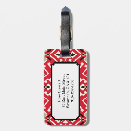 Lebhaftes Kat-Muster in rot, weiß und schwarz Gepäckanhänger (Rückseite vertikal)