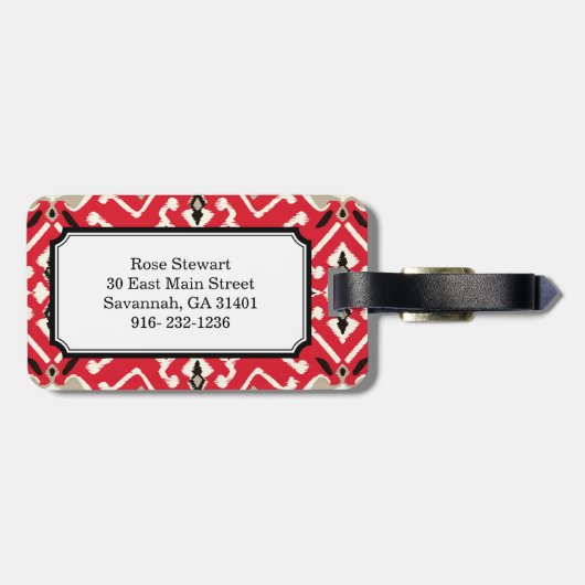 Lebhaftes Kat-Muster in rot, weiß und schwarz Gepäckanhänger (Rückseite horizontal)