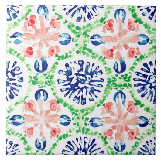 Lebhaftes Korallenblau-grünes Muster Fliese (Vorderseite)