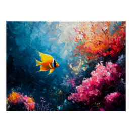 Lebhaftes Korallenriff mit Angelfisch Poster