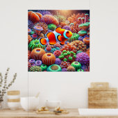 Lebhaftes Korallenriff mit einem Clownfisch Poster (Küche)