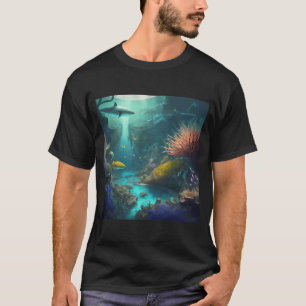 Lebhaftes Korallenriff mit Fischen und Haien T-Shirt