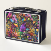 Lebhaftes Korallenriff mit verschiedenen Fischarte Metall Brotdose (Rückseite)