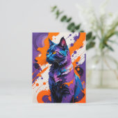 Lebhaftes kubistisches Cat Portrait Postkarte (Stehend Vorderseite)