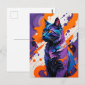 Lebhaftes kubistisches Cat Portrait Postkarte (Vorne/Hinten)