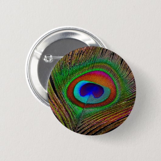 Lebhaftes Kupfer Peacock Feather Button (Vorne & Hinten)