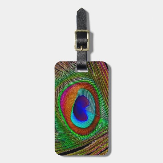 Lebhaftes Kupfer Peacock Feather Gepäckanhänger (Vorderseite vertikal)