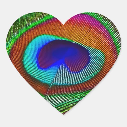 Lebhaftes Kupfer Peacock Feather Herz-Aufkleber (Vorderseite)