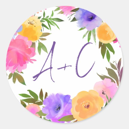 Lebhaftes Lässiges Magenta Violet Gelb Runder Aufkleber (Vorderseite)