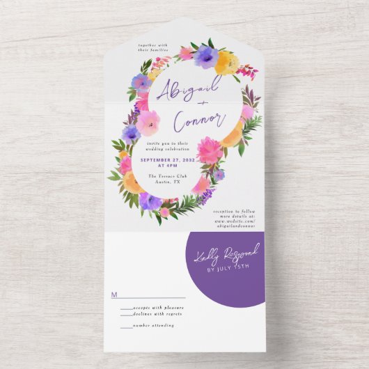 Lebhaftes Lässiges Magenta Violettgelb All In One Einladung (Innen Boden)