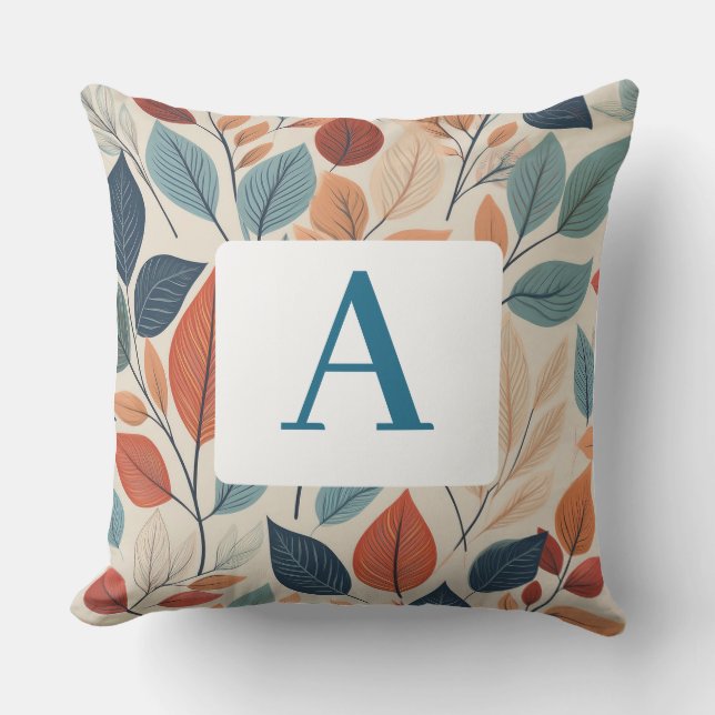 Lebhaftes Leaf-Muster mit Monogramm Kissen (Vorderseite)