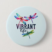 Lebhaftes Leben - Künstlerische Libelle Button (Vorderseite)
