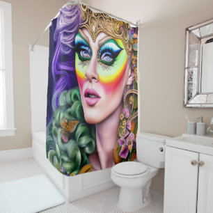 Lebhaftes LGBTQ-Portrait Drag Queen Artwork Duschvorhang