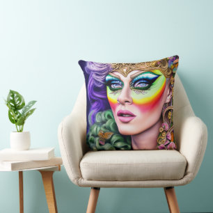 Lebhaftes LGBTQ-Portrait Drag Queen Artwork Kissen