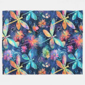 Lebhaftes Libellenmuster Fleecedecke (Vorderseite (Horizontal))