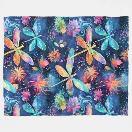 Lebhaftes Libellenmuster Fleecedecke (Vorderseite (Horizontal))
