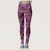 Lebhaftes, Lila Gelbes Groovy Fraktal Art Leggings (Vorderseite)