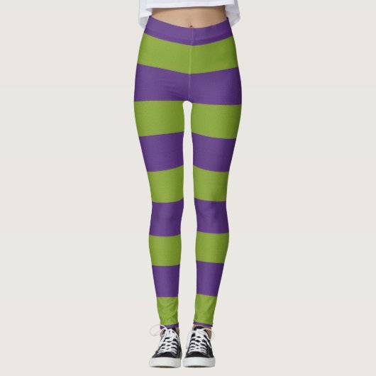 Lebhaftes Lila Kalkgrün gestreiftes Halloween Leggings (Vorderseite)